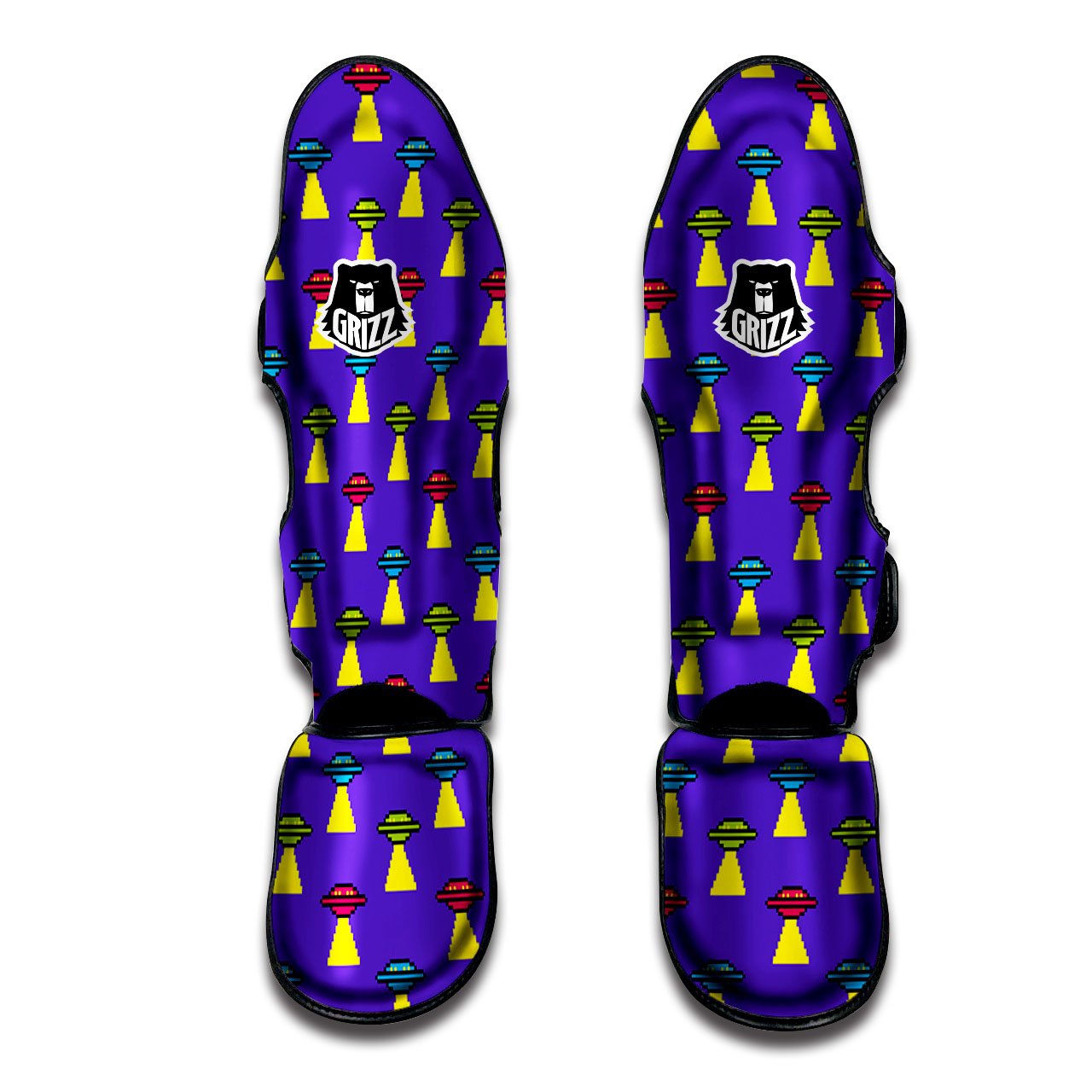 Aliens UFO Pixel Print Pattern Muay Thai Shin Guards-grizzshop