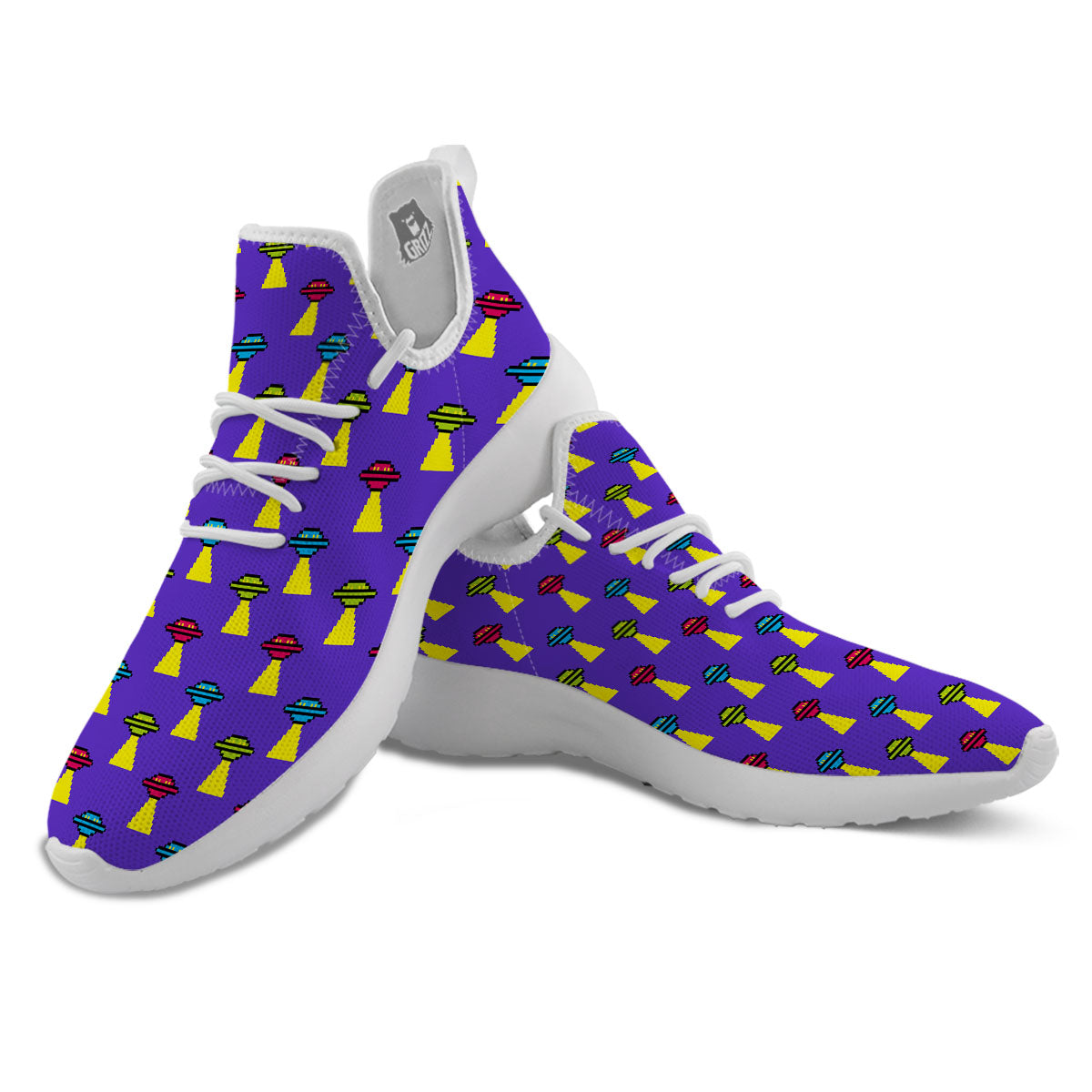 Aliens UFO Pixel Print Pattern White Athletic Shoes-grizzshop