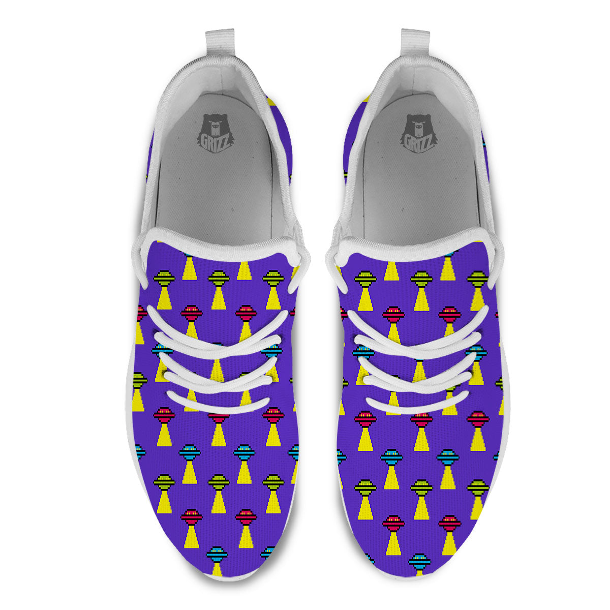 Aliens UFO Pixel Print Pattern White Athletic Shoes-grizzshop