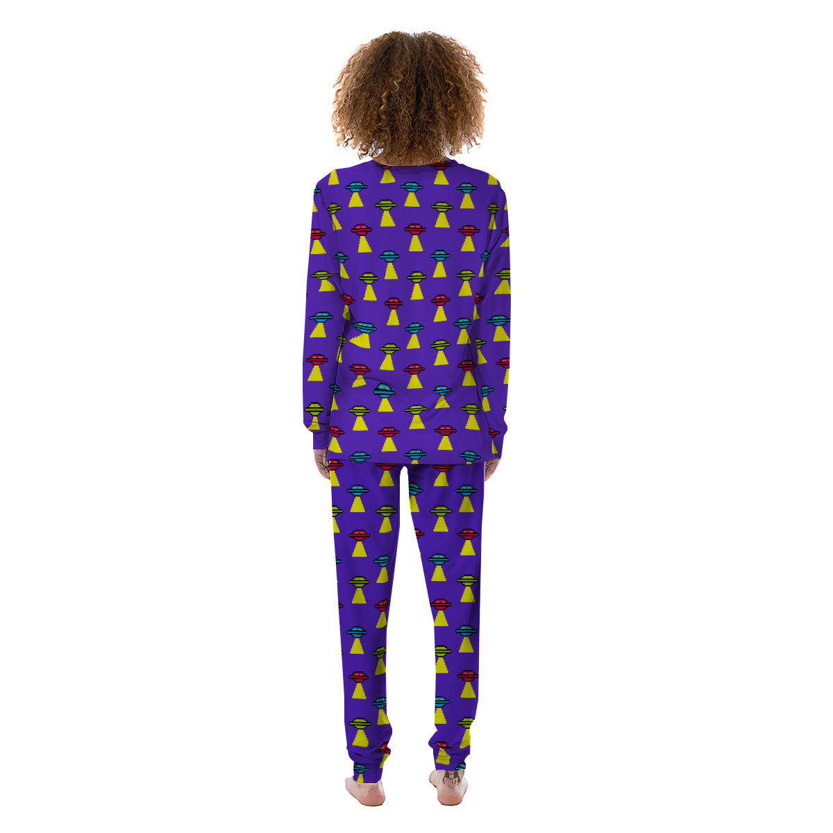 Aliens UFO Pixel Print Pattern Women's Pajamas-grizzshop