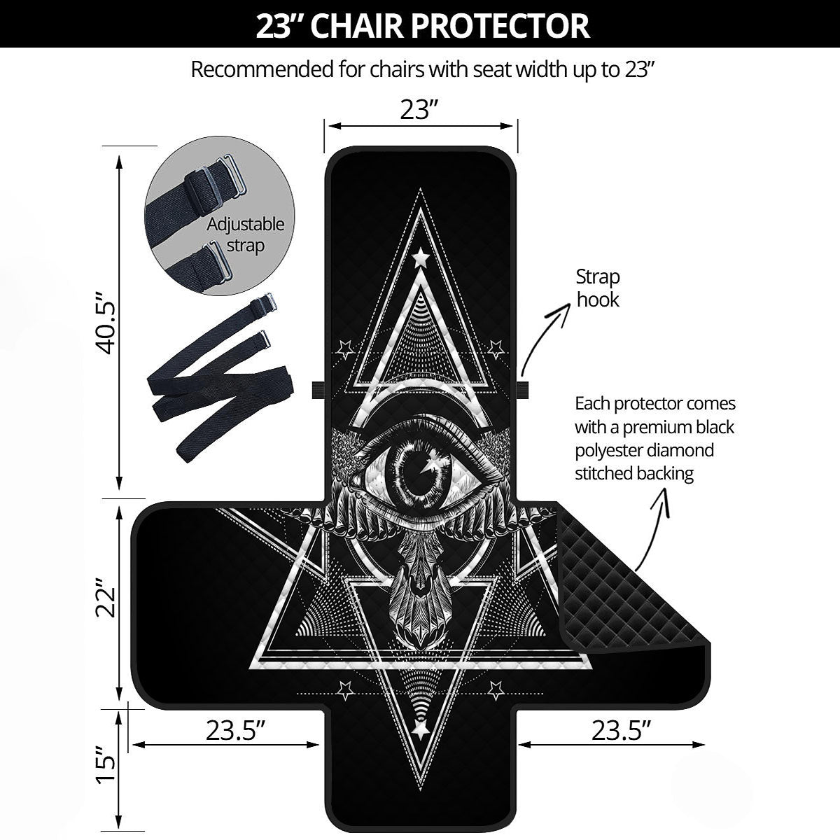 All Seeing Eye Black And Silver Print Armchair Protector-grizzshop