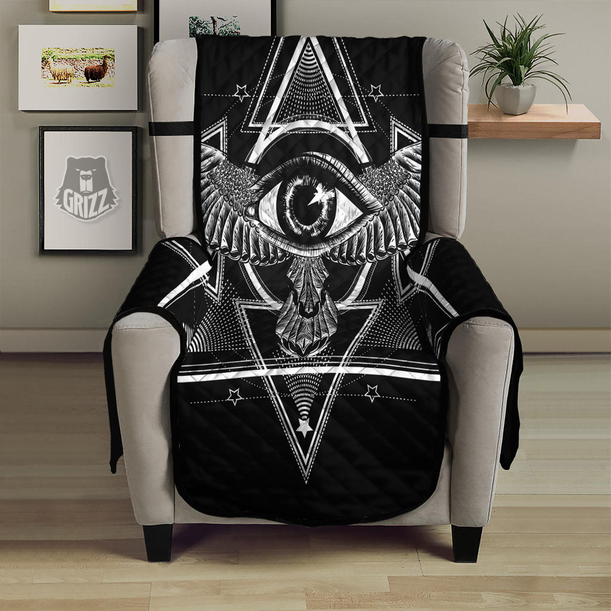 All Seeing Eye Black And Silver Print Armchair Protector-grizzshop