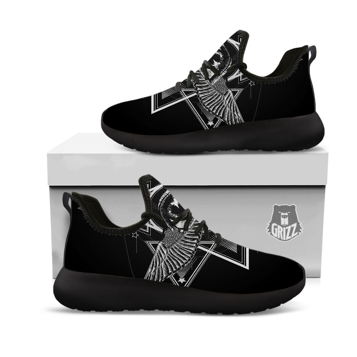 All Seeing Eye Black And Silver Print Black Athletic Shoes-grizzshop