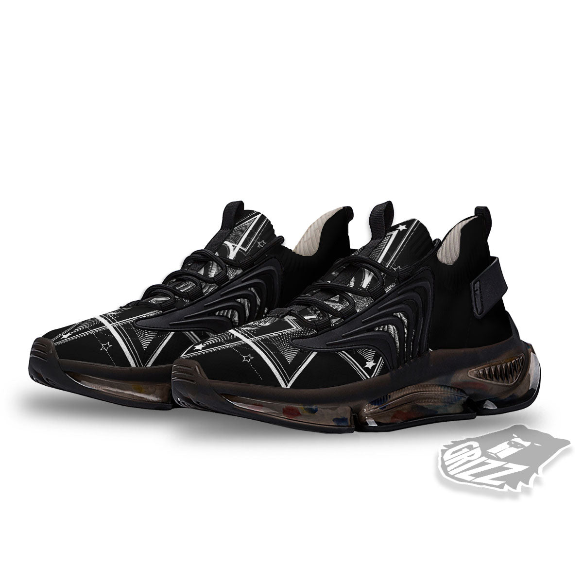 All Seeing Eye Black And Silver Print Black Gym Shoes-grizzshop