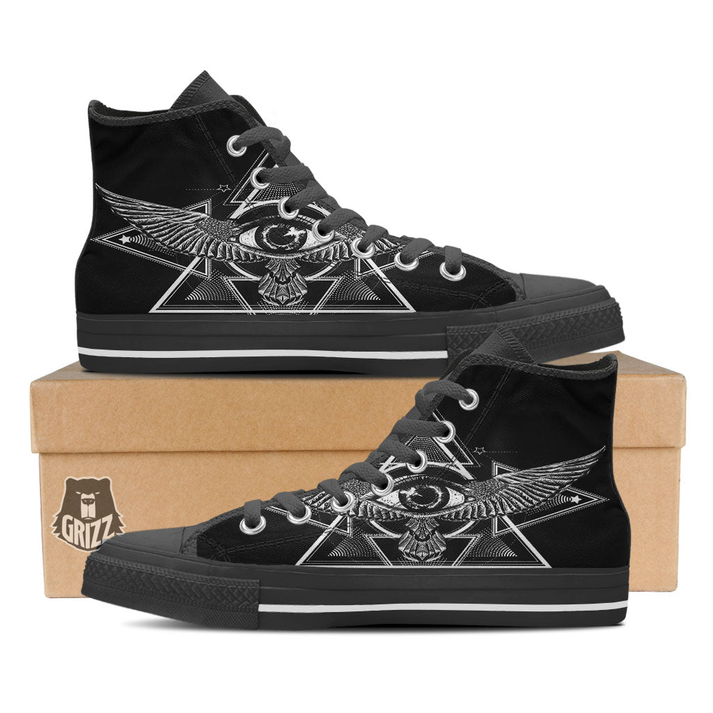 All Seeing Eye Black And Silver Print Black High Top Shoes-grizzshop