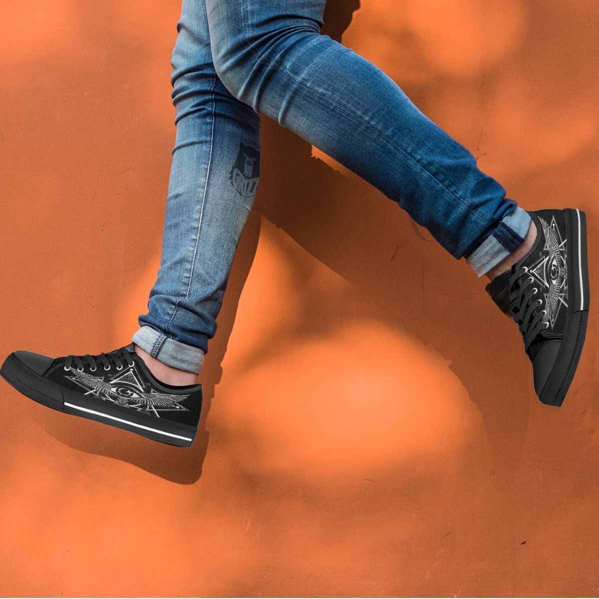 All Seeing Eye Black And Silver Print Black Low Top Shoes-grizzshop