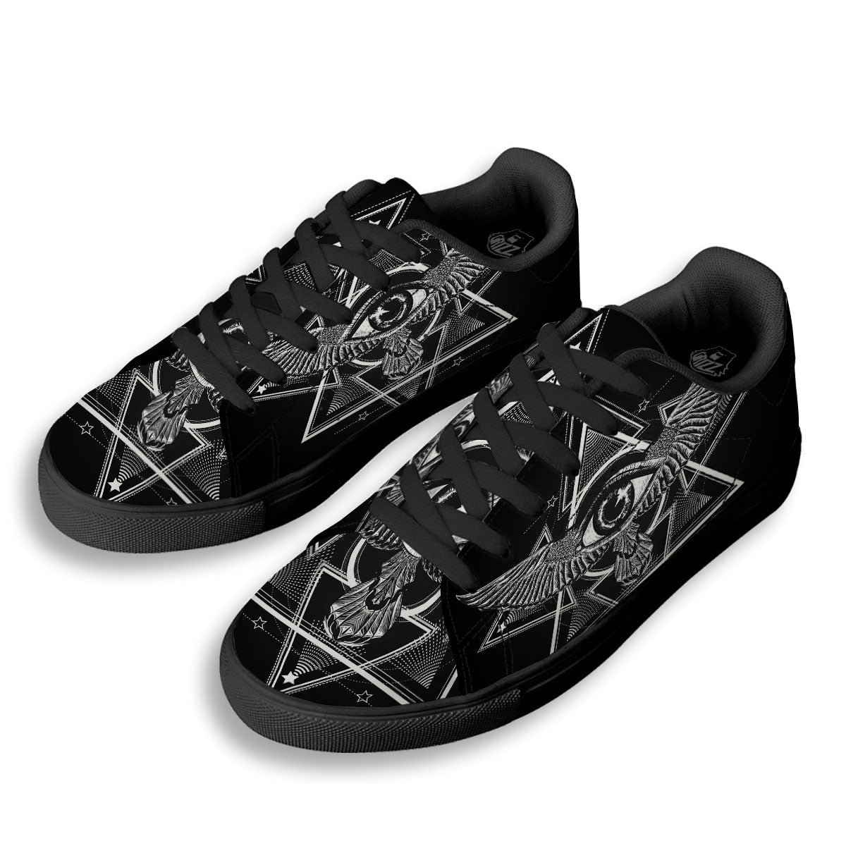 All Seeing Eye Black And Silver Print Black Low Top Sneakers-grizzshop