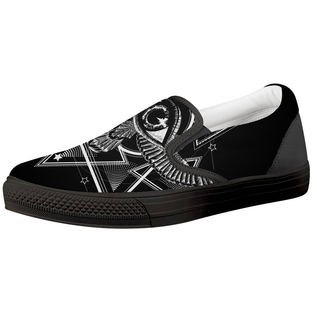 All Seeing Eye Black And Silver Print Black Slip On Shoes-grizzshop