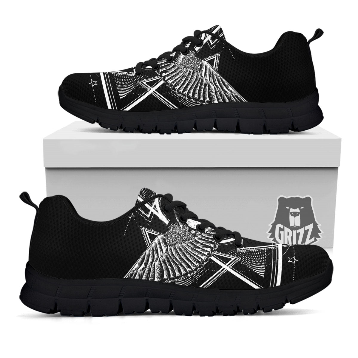 All Seeing Eye Black And Silver Print Black Sneaker-grizzshop