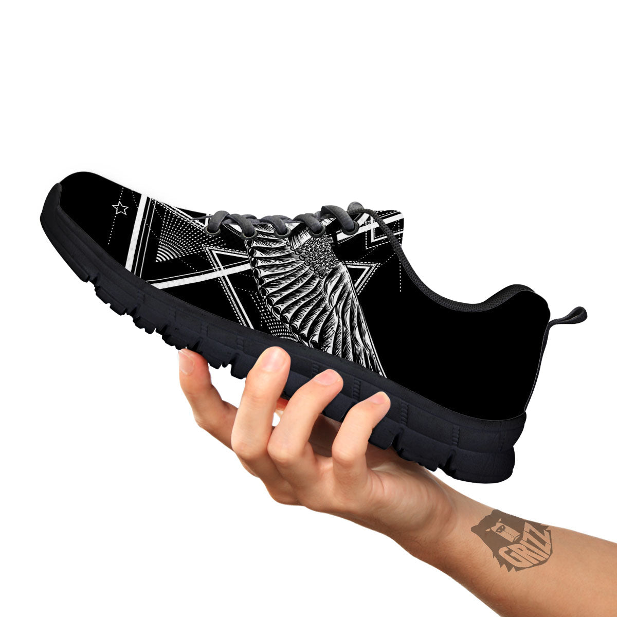 All Seeing Eye Black And Silver Print Black Sneaker-grizzshop