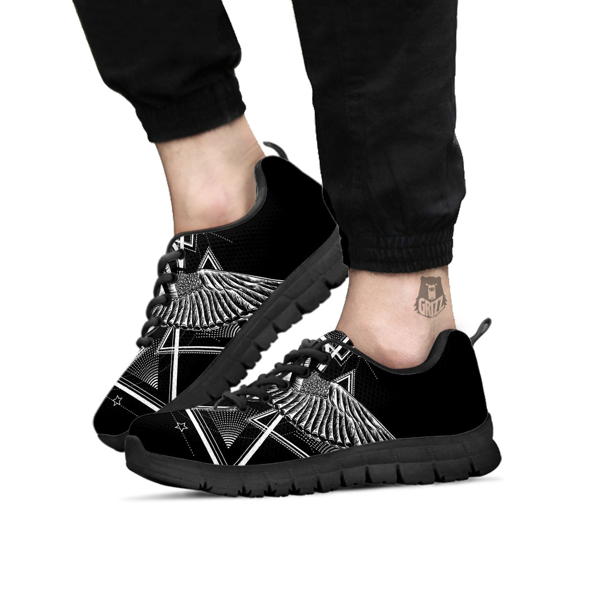 All Seeing Eye Black And Silver Print Black Sneaker-grizzshop