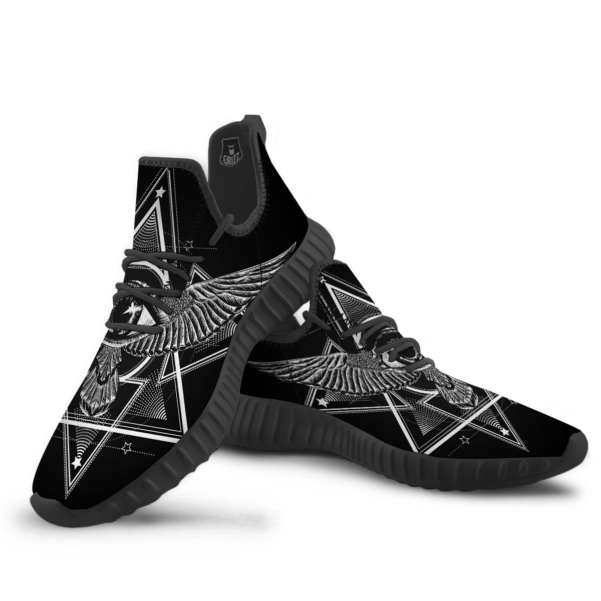All Seeing Eye Black And Silver Print Black Walking Shoes-grizzshop