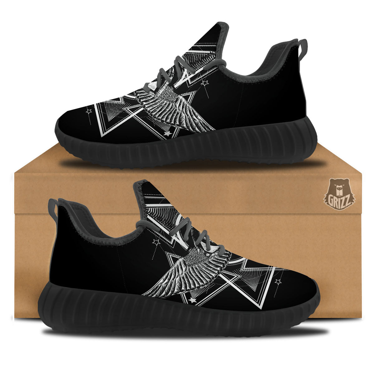 All Seeing Eye Black And Silver Print Black Walking Shoes-grizzshop