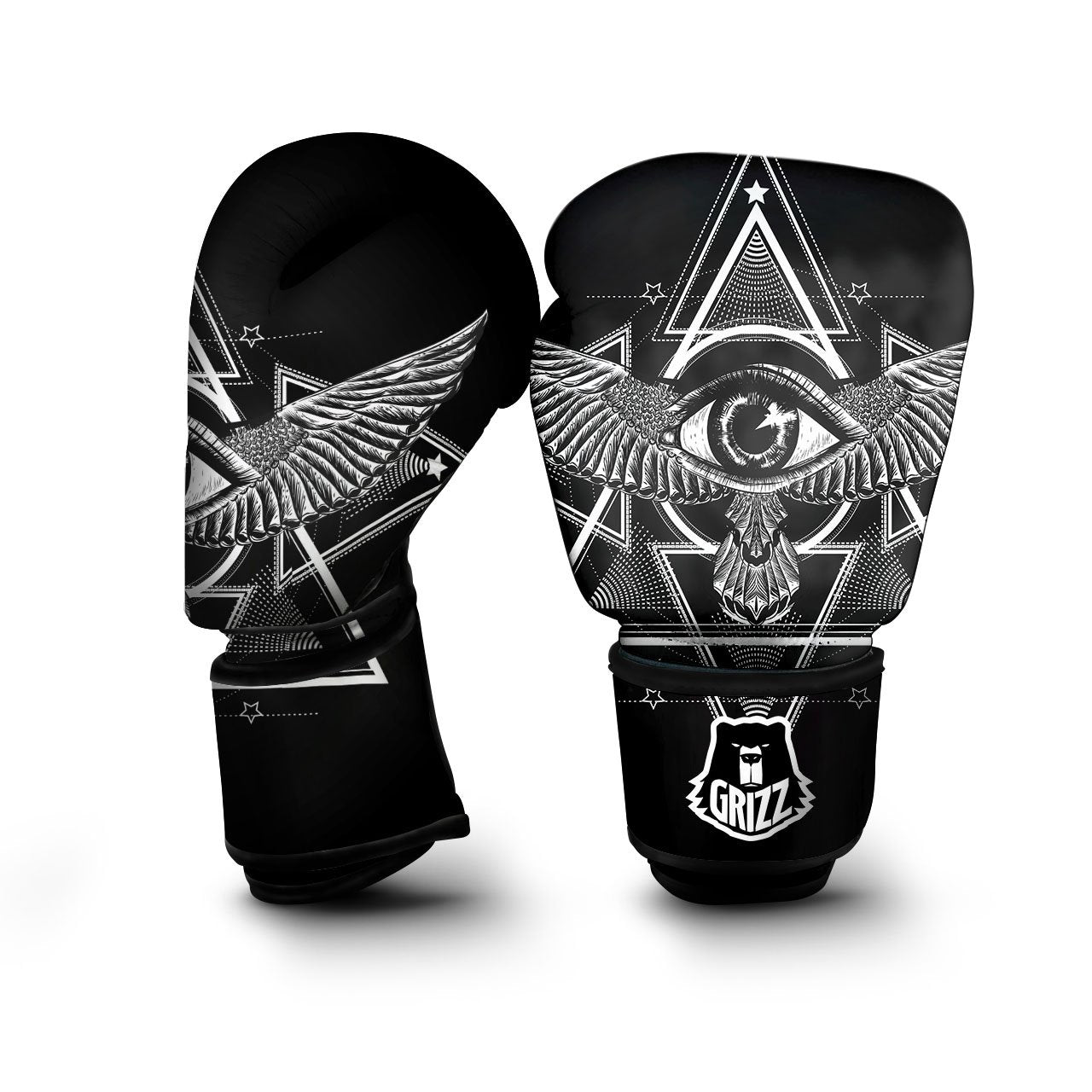 All Seeing Eye Black And Silver Print Boxing Gloves-grizzshop