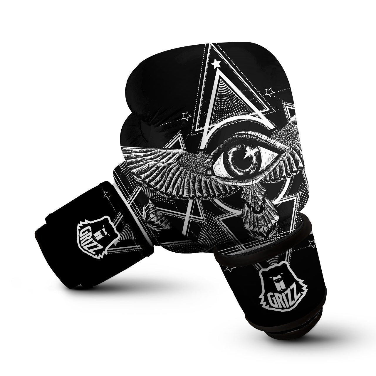All Seeing Eye Black And Silver Print Boxing Gloves-grizzshop