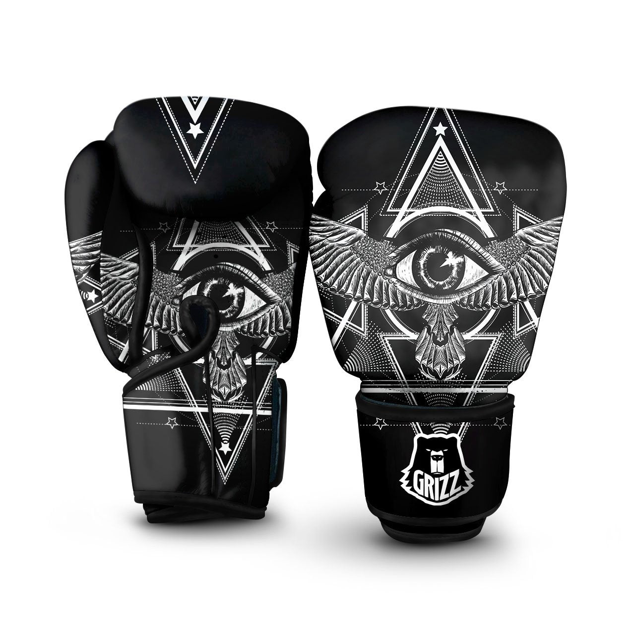 All Seeing Eye Black And Silver Print Boxing Gloves-grizzshop