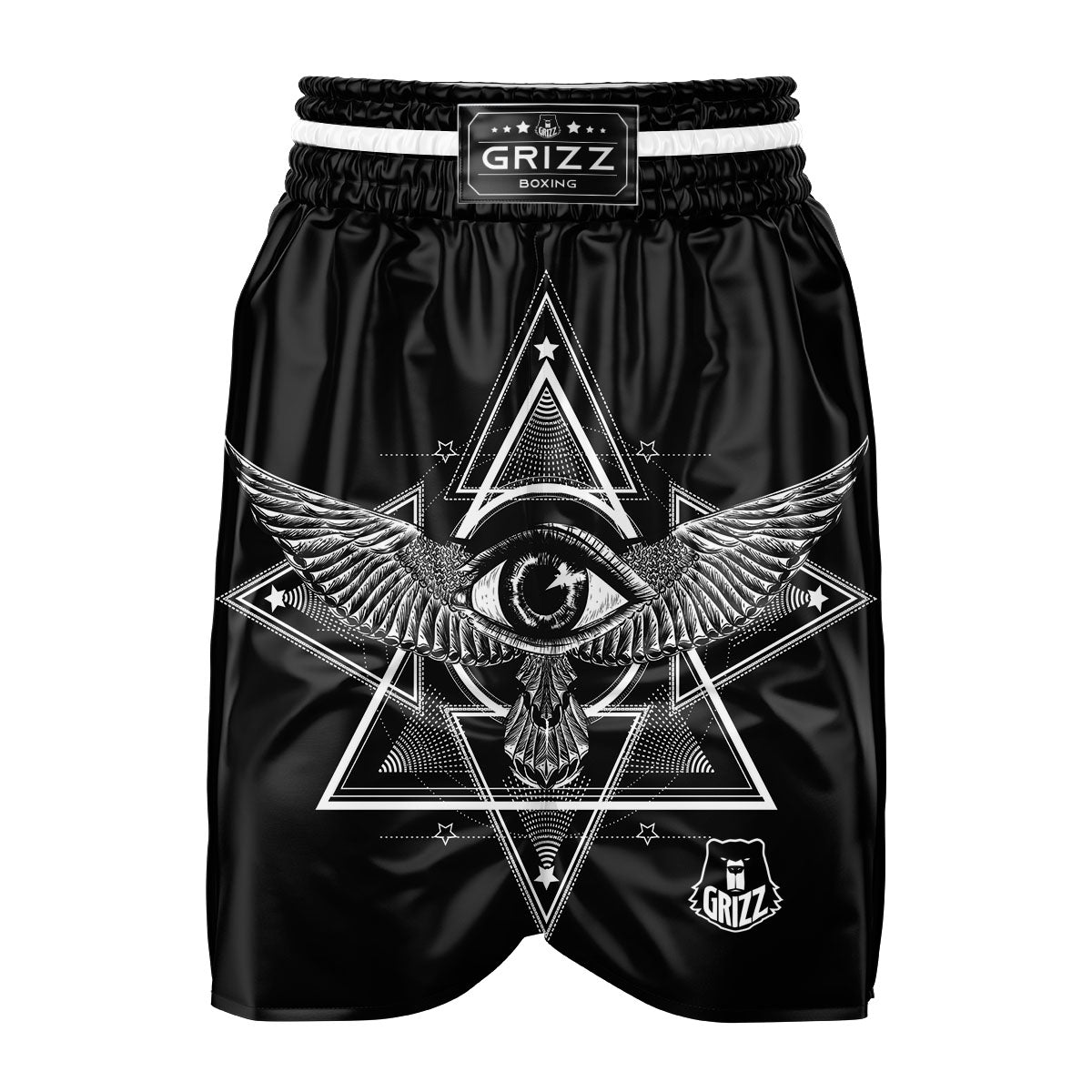 All Seeing Eye Black And Silver Print Boxing Shorts-grizzshop