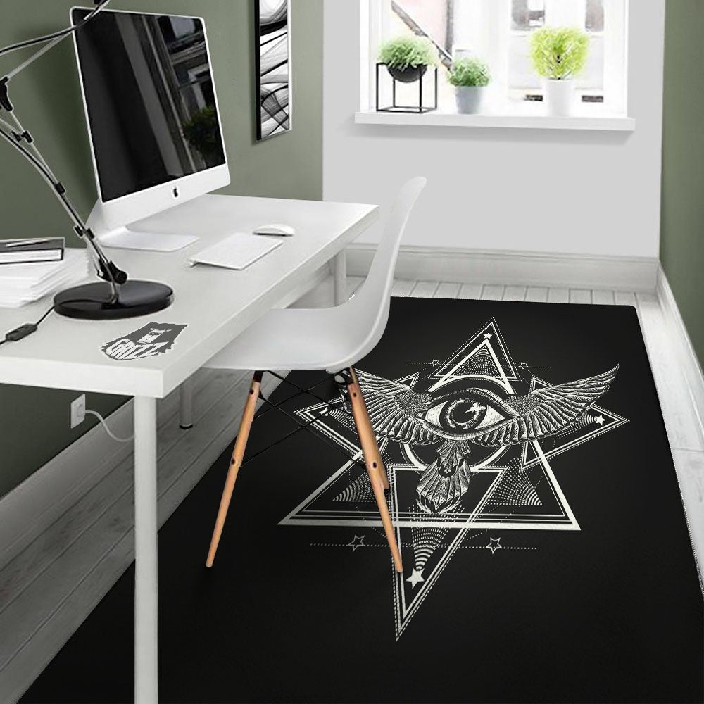 All Seeing Eye Black And Silver Print Floor Mat-grizzshop