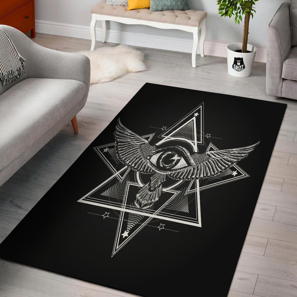 All Seeing Eye Black And Silver Print Floor Mat-grizzshop