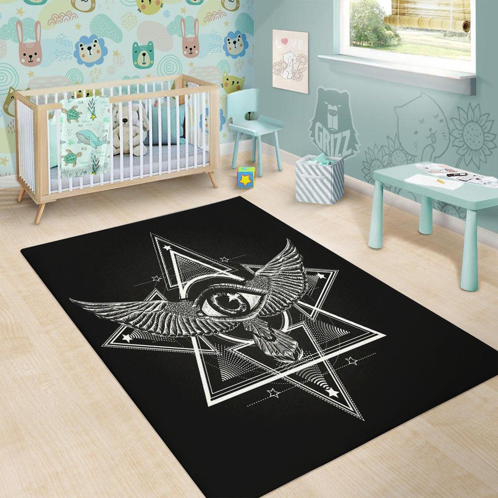 All Seeing Eye Black And Silver Print Floor Mat-grizzshop