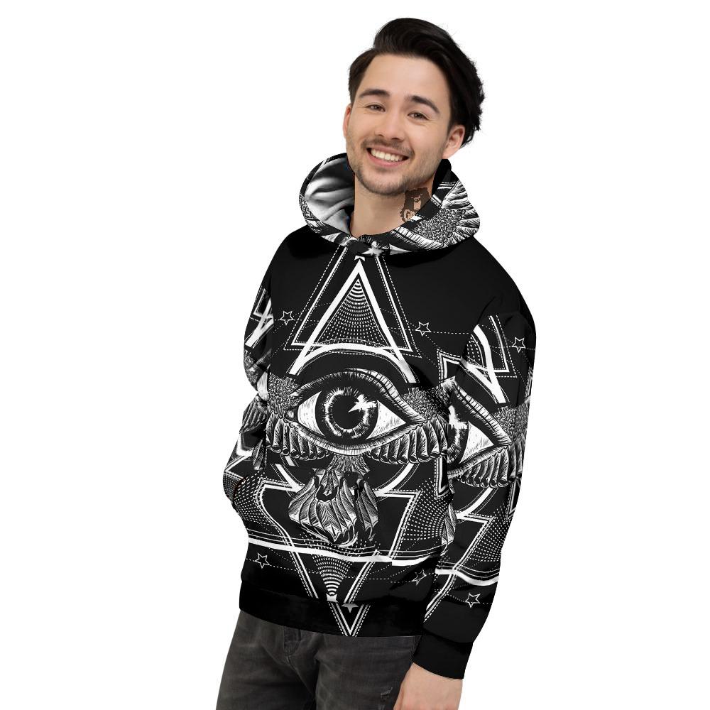 All Seeing Eye Black And Silver Print Men's Hoodie-grizzshop