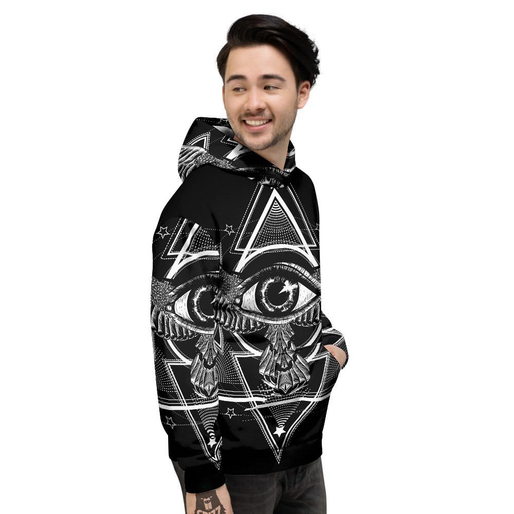 All Seeing Eye Black And Silver Print Men's Hoodie-grizzshop