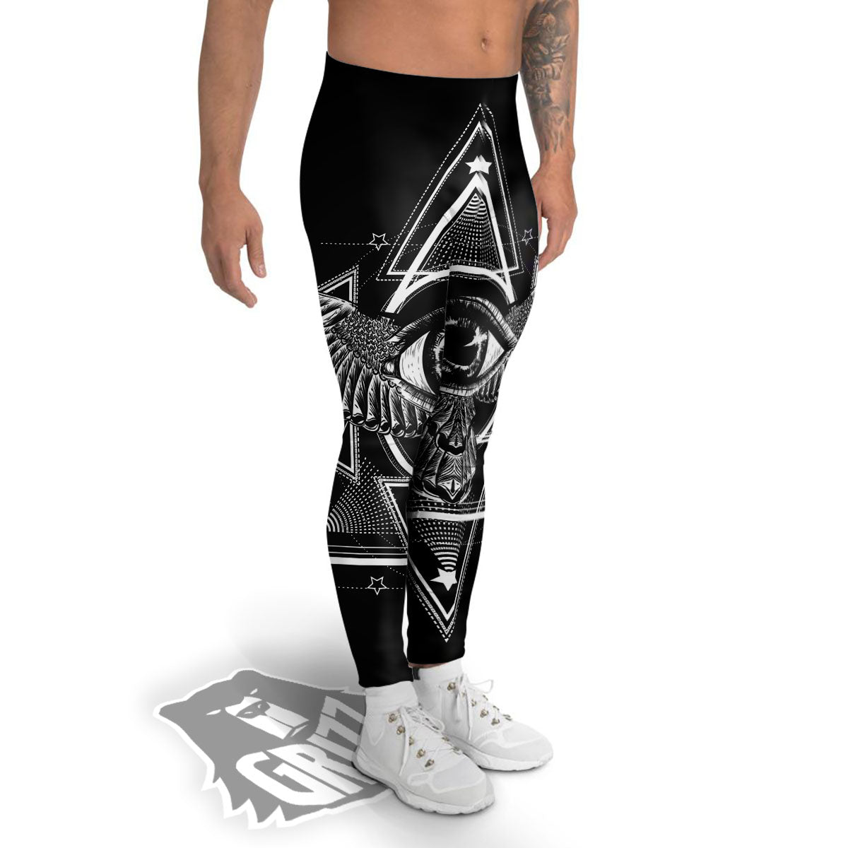 All Seeing Eye Black And Silver Print Men's Leggings-grizzshop