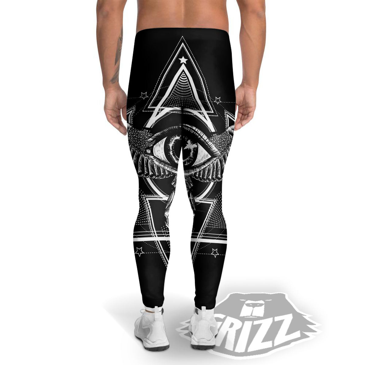 All Seeing Eye Black And Silver Print Men's Leggings-grizzshop