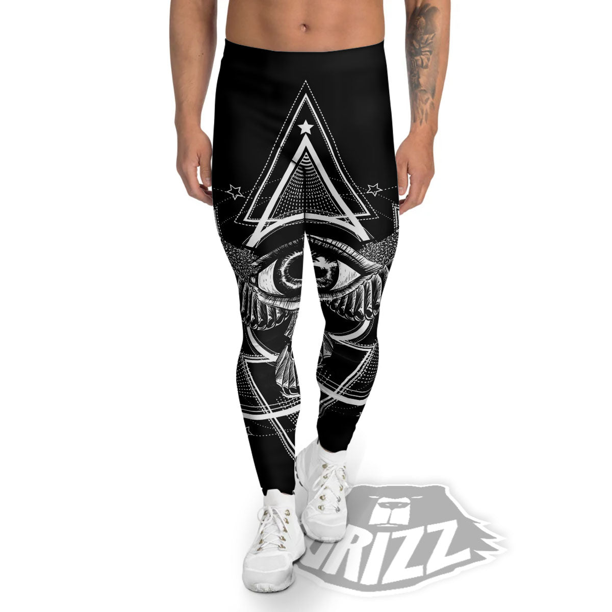 All Seeing Eye Black And Silver Print Men's Leggings-grizzshop