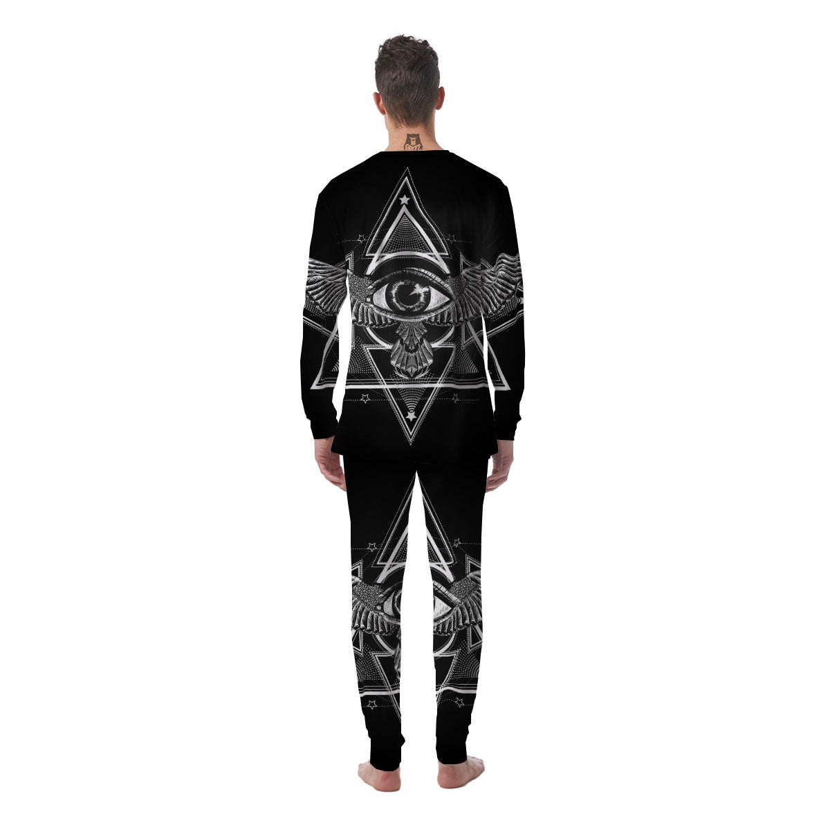 All Seeing Eye Black And Silver Print Men's Pajamas-grizzshop