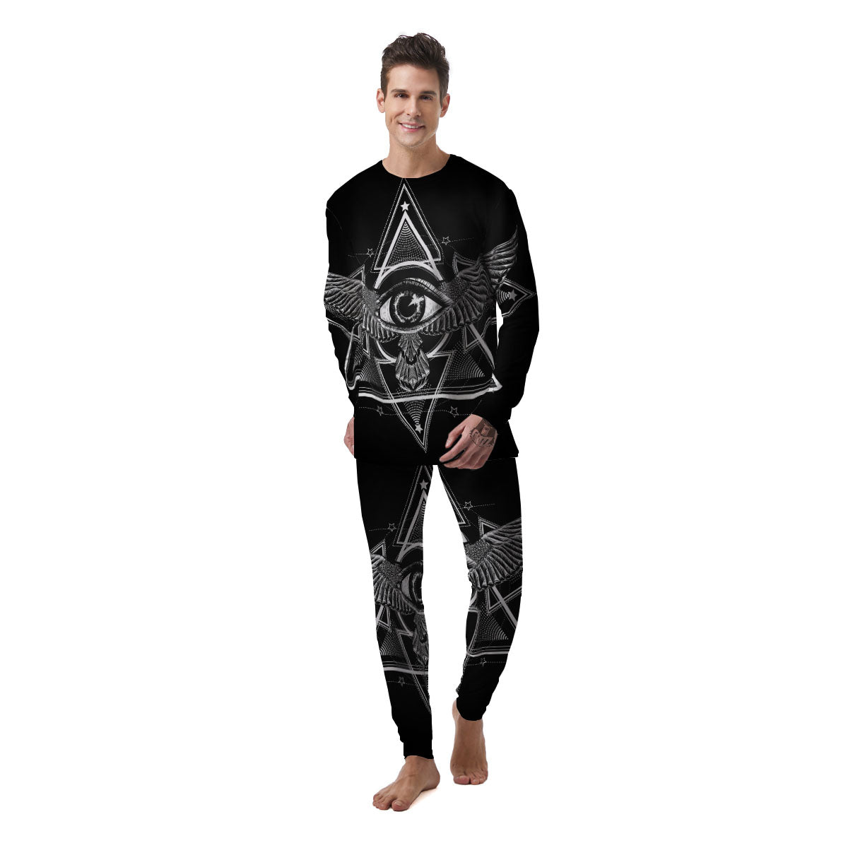 All Seeing Eye Black And Silver Print Men's Pajamas-grizzshop