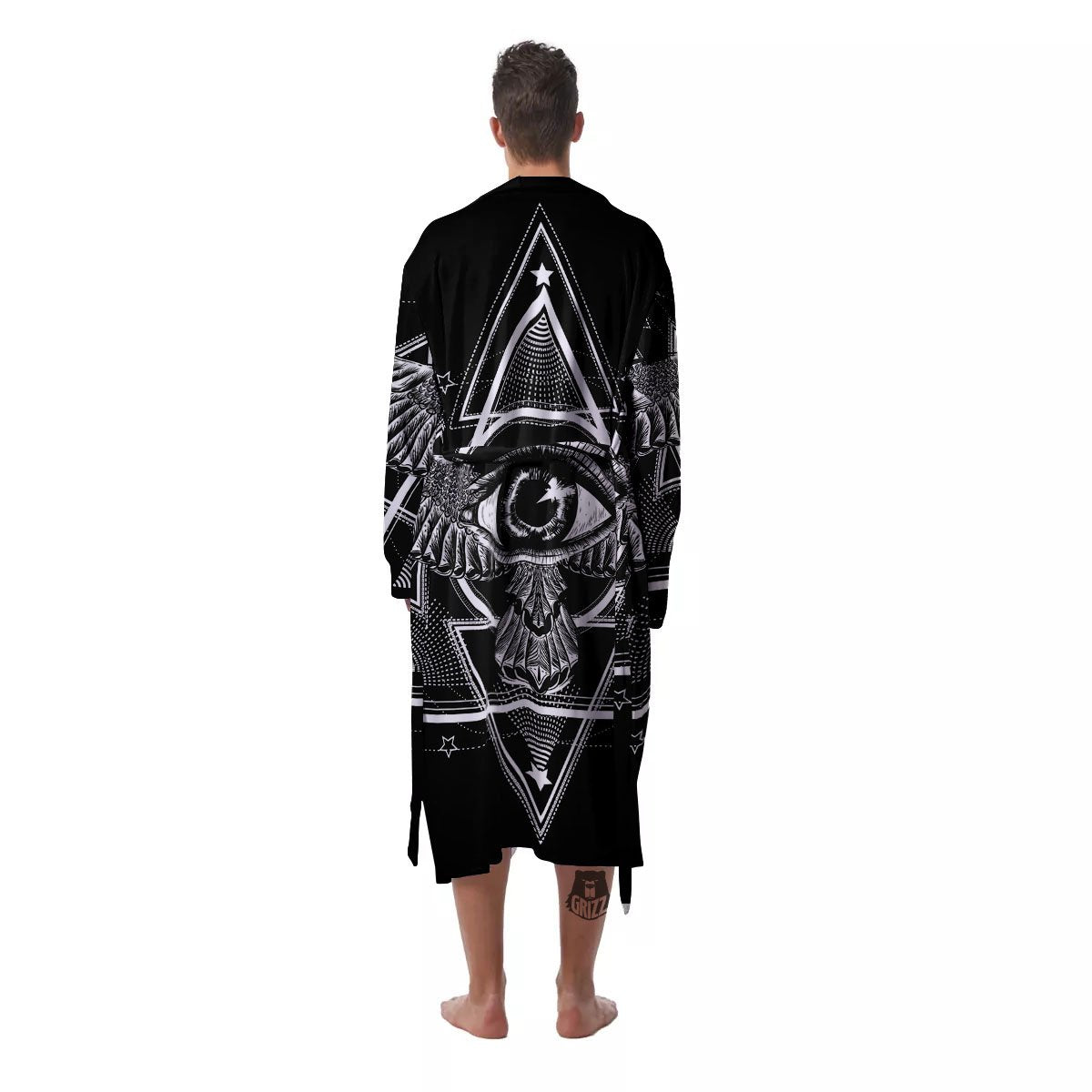 All Seeing Eye Black And Silver Print Men's Robe-grizzshop