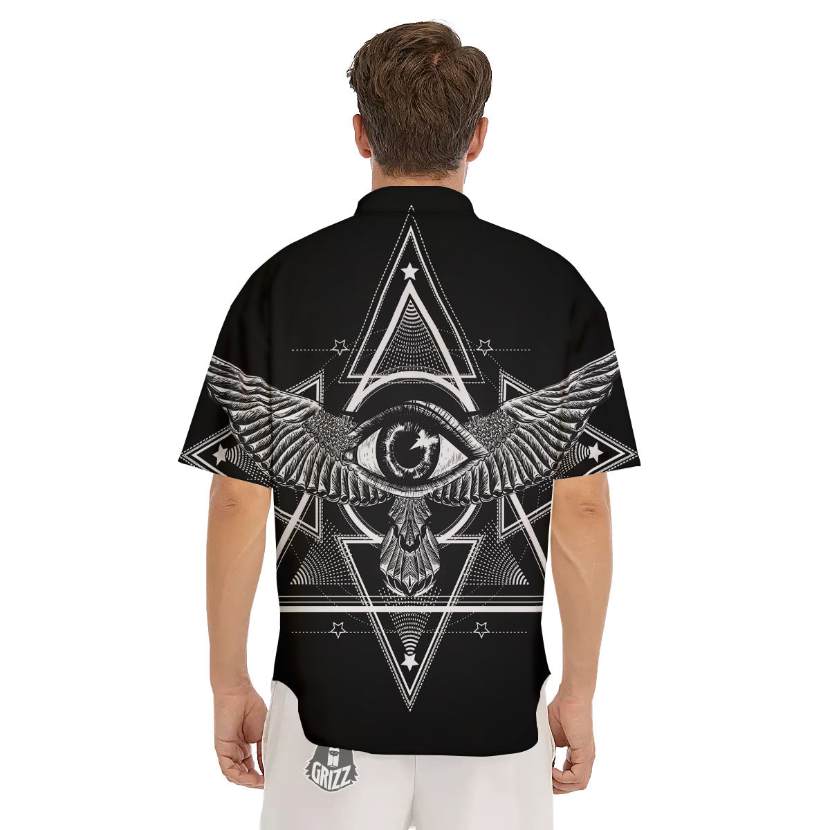 All Seeing Eye Black And Silver Print Men's Short Sleeve Shirts-grizzshop