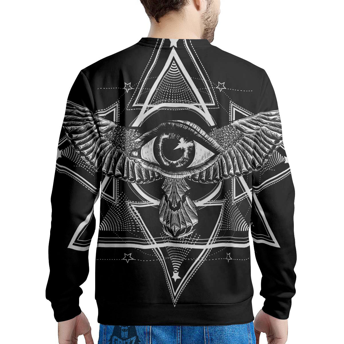 All Seeing Eye Black And Silver Print Men's Sweatshirt-grizzshop