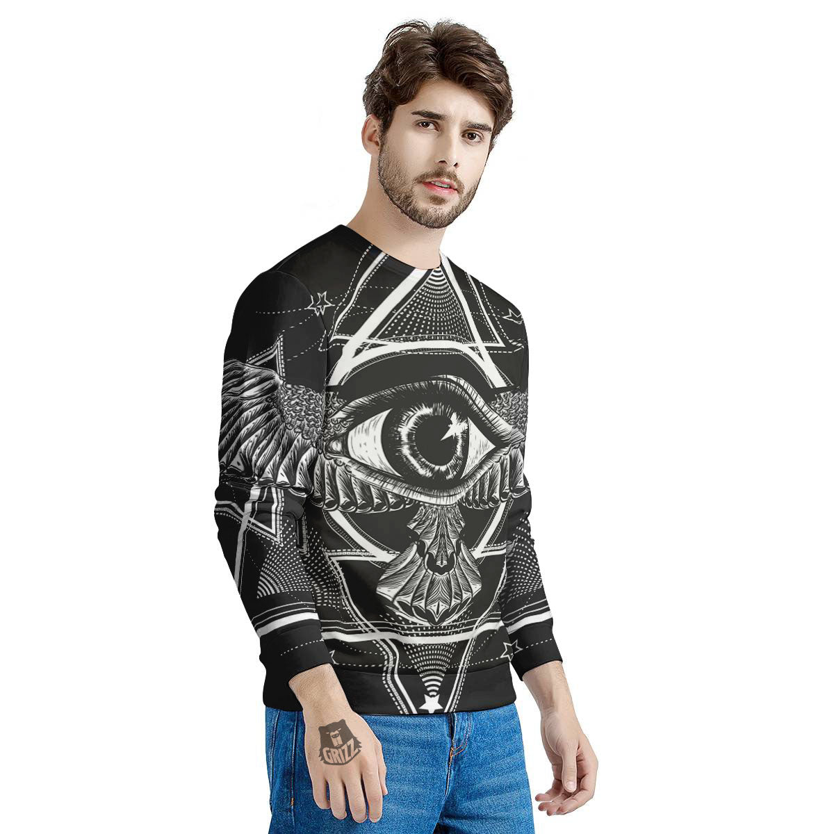 All Seeing Eye Black And Silver Print Men's Sweatshirt-grizzshop