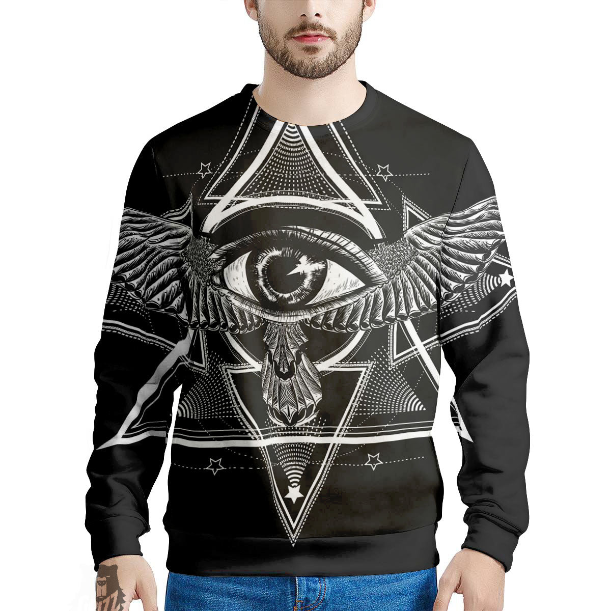 All Seeing Eye Black And Silver Print Men's Sweatshirt-grizzshop