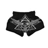 All Seeing Eye Black And Silver Print Muay Thai Boxing Shorts-grizzshop