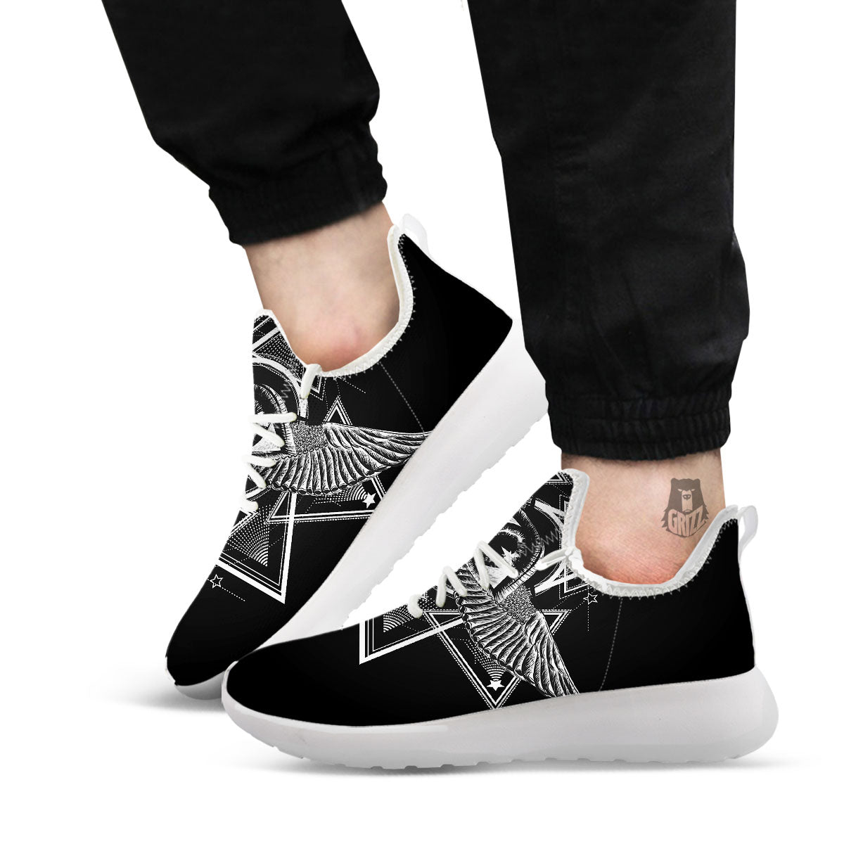 All Seeing Eye Black And Silver Print White Athletic Shoes-grizzshop