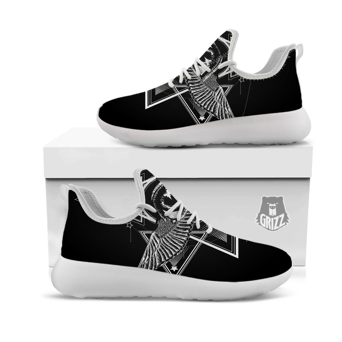 All Seeing Eye Black And Silver Print White Athletic Shoes-grizzshop