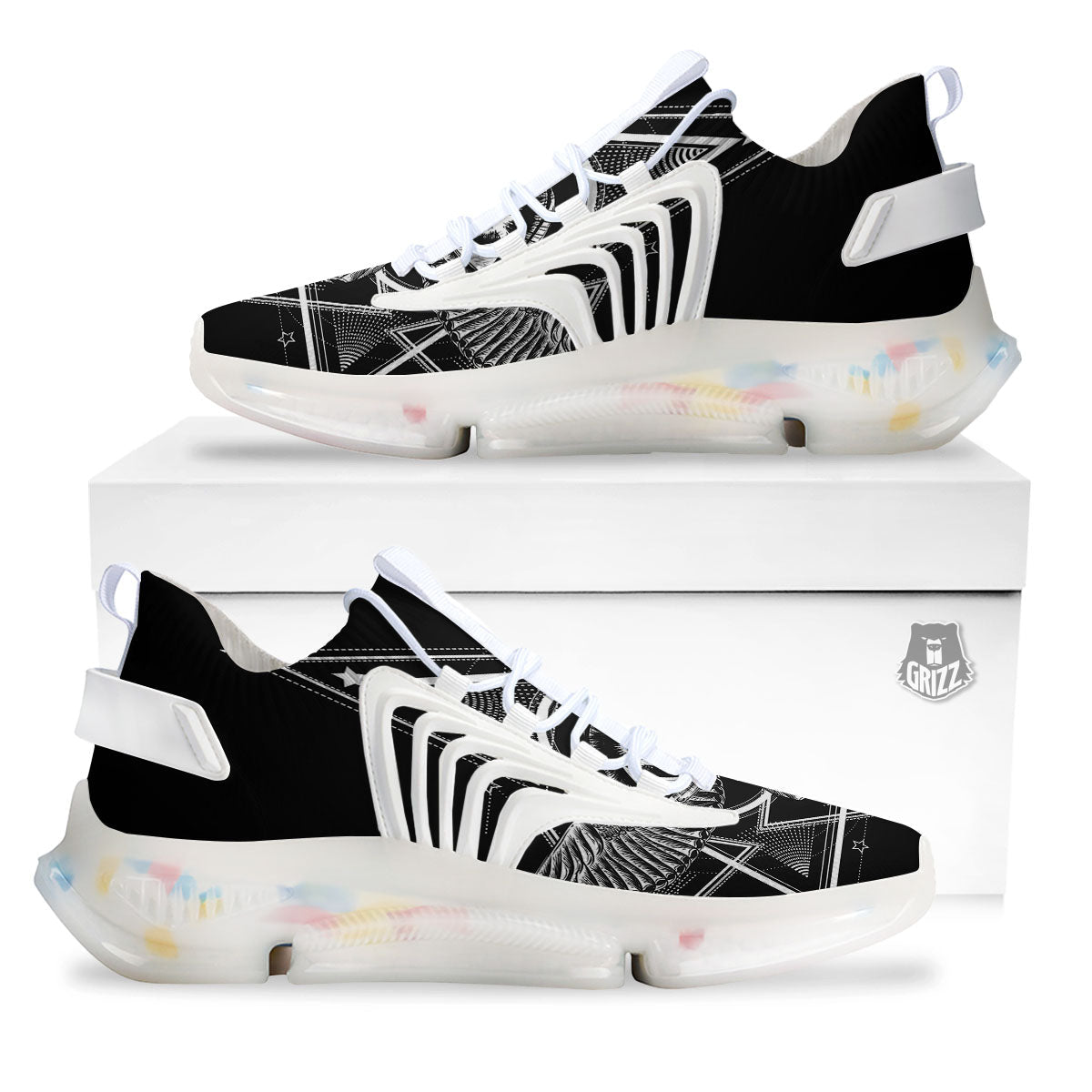 All Seeing Eye Black And Silver Print White Gym Shoes-grizzshop