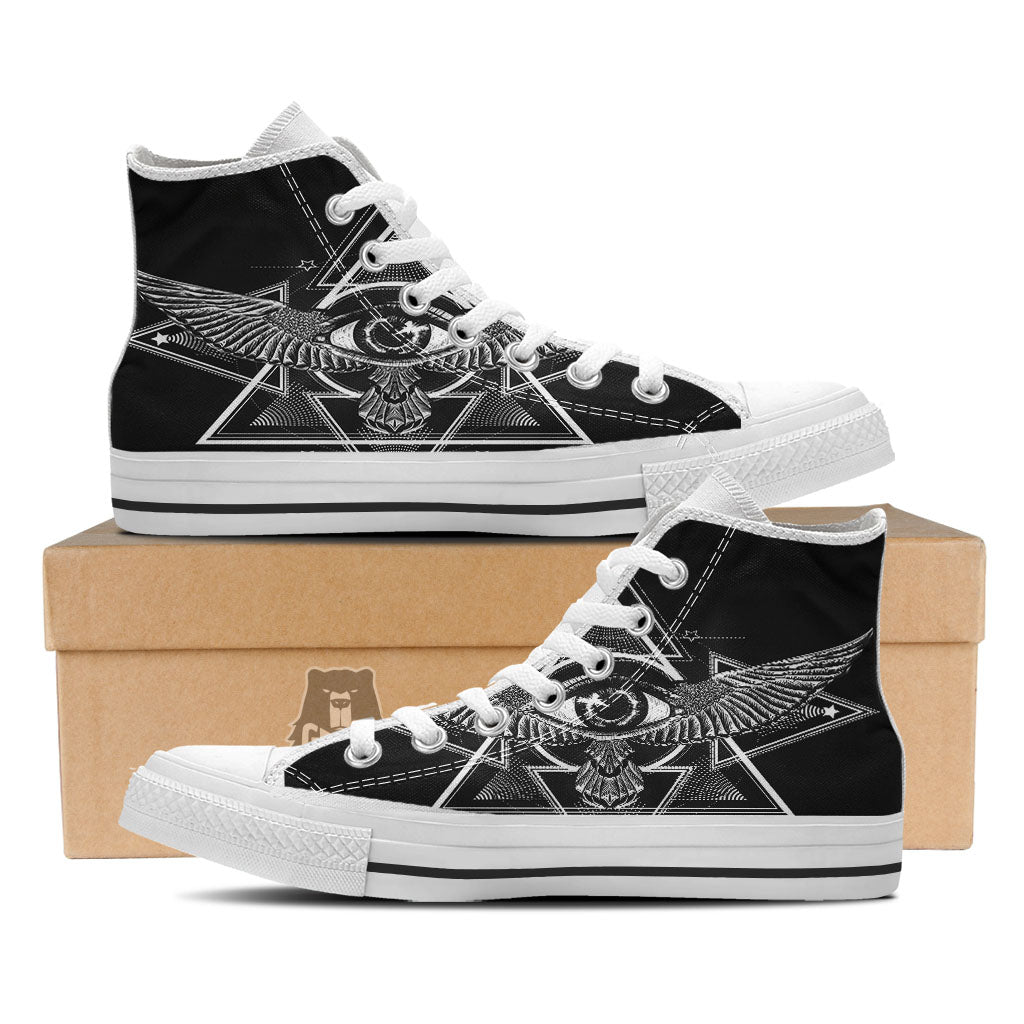 All Seeing Eye Black And Silver Print White High Top Shoes-grizzshop