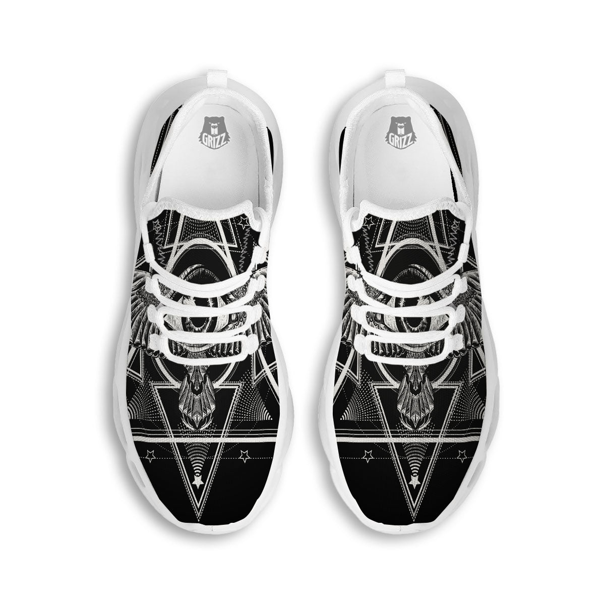 All Seeing Eye Black And Silver Print White Running Shoes-grizzshop