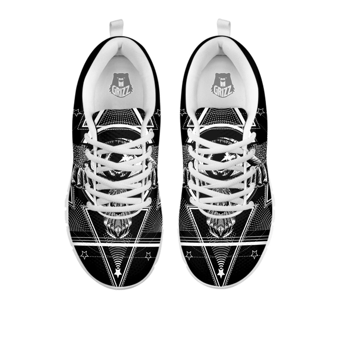 All Seeing Eye Black And Silver Print White Sneaker-grizzshop