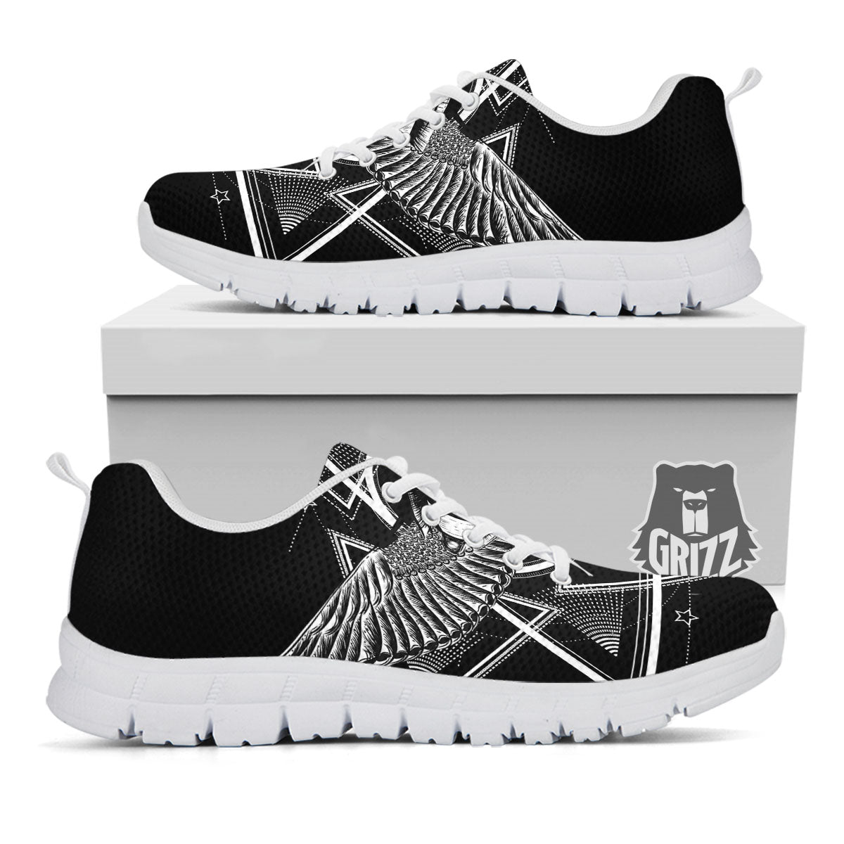 All Seeing Eye Black And Silver Print White Sneaker-grizzshop
