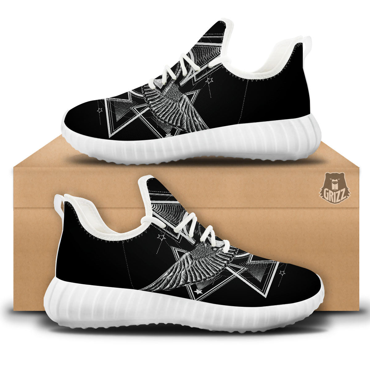 All Seeing Eye Black And Silver Print White Walking Shoes-grizzshop