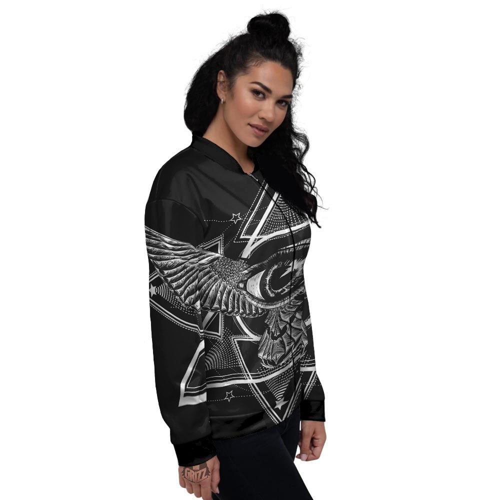 All Seeing Eye Black And Silver Print Women's Bomber Jacket-grizzshop