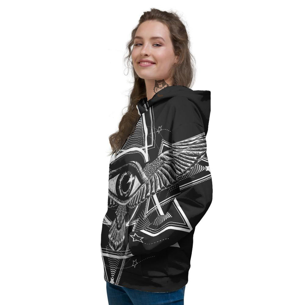 All Seeing Eye Black And Silver Print Women's Hoodie-grizzshop
