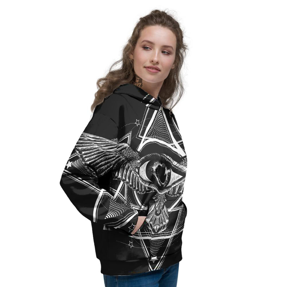 All Seeing Eye Black And Silver Print Women's Hoodie-grizzshop