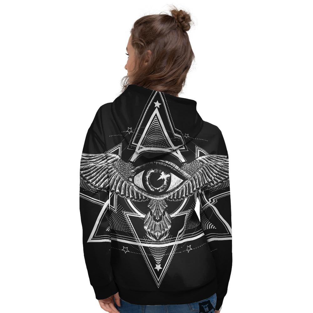 All Seeing Eye Black And Silver Print Women's Hoodie-grizzshop