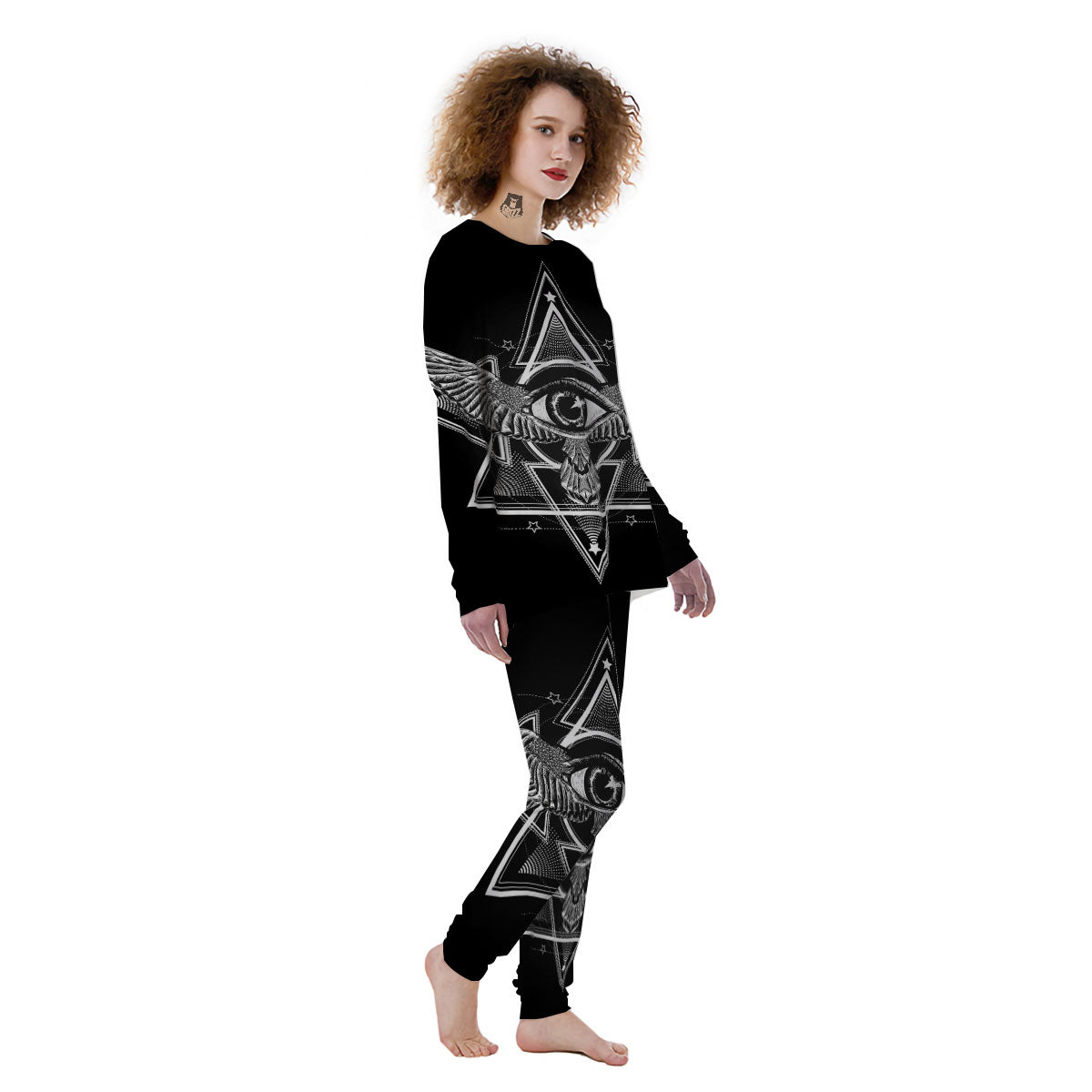 All Seeing Eye Black And Silver Print Women's Pajamas-grizzshop